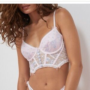 For Love And Lemons Pink and White Lace Bra